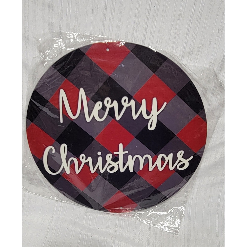 Merry Christmas Buffalo Plaid Round Sign Red Black Plaid Decor 12" MD0444
